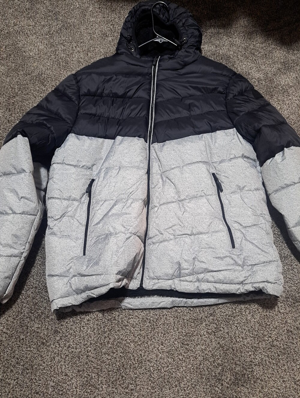 Avalanche Two-Tone Black and Light Gray Puffer Jacket with Hood